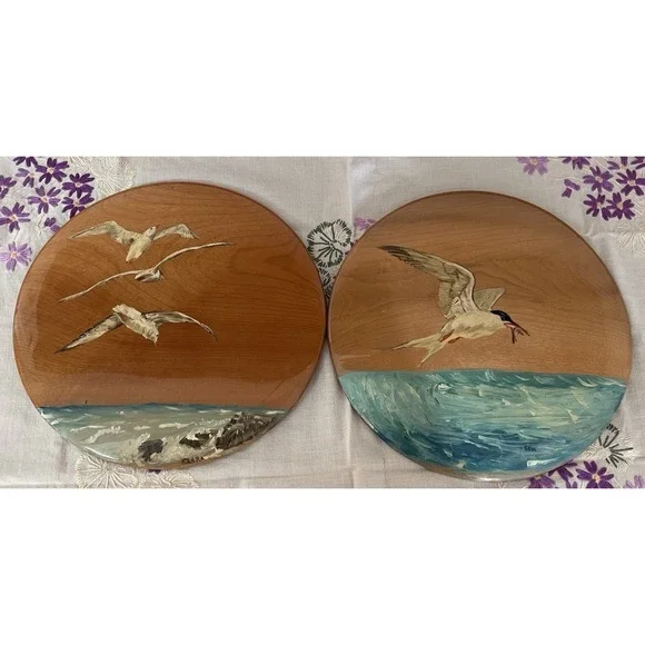 Set of 2 Myrtlewood Sea Bird Sea Gull Handpainted 10