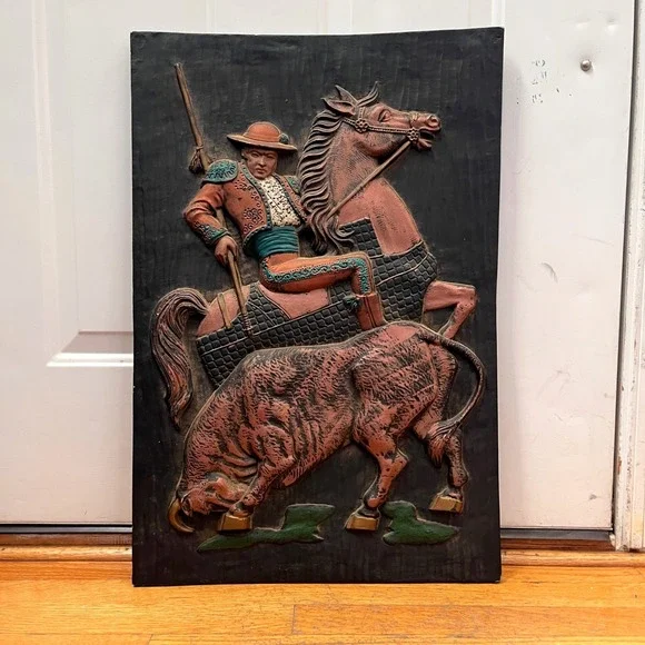 MCM Spanish Matador BullFight Horse 3D Relief Wall‎ Art 60s Vtg 17.5x26.5 READ