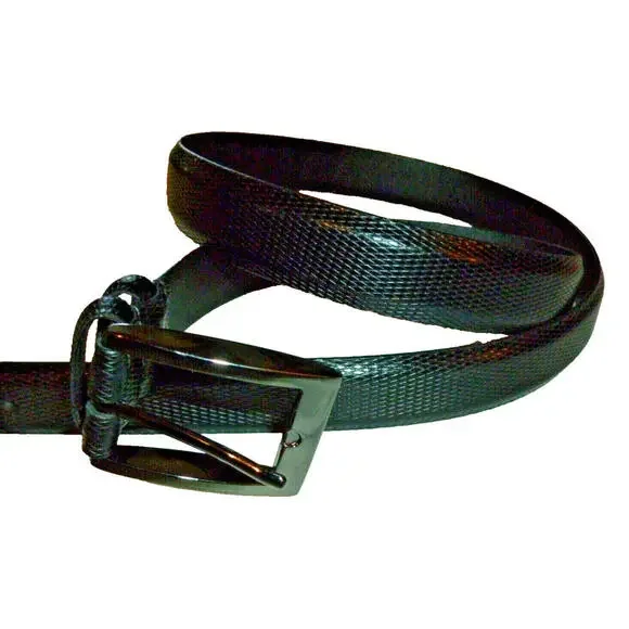 Leather‎ Belt Men Black Embossed Italian Calfskin Brass Buckle Made In USA sz 48
