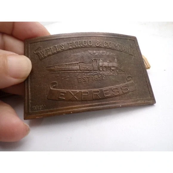 Vintage Wells Fargo & Co Express Belt Buckle Tiffany Design 1877 Brass Train 276