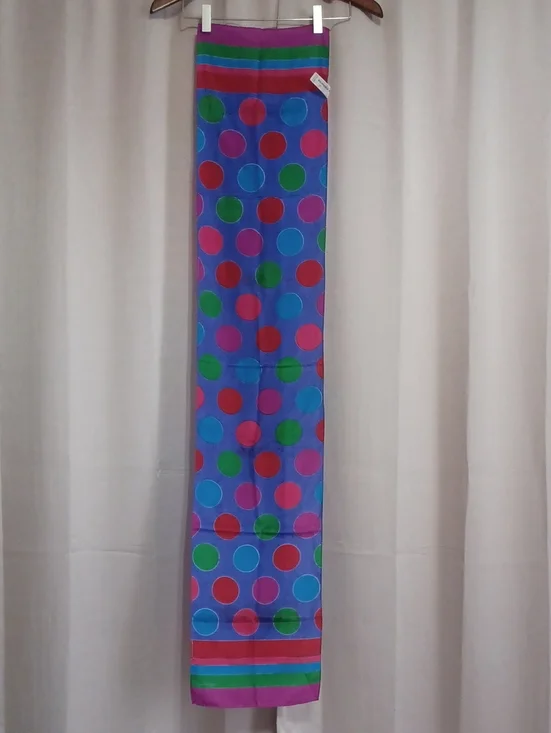 Vintage 1991 Liz Cliborne Silk Oblong Scarf 52×10 Made In Japan Polka Dot