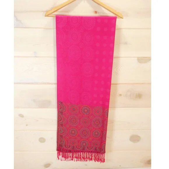 Pashmina Boho Paisley Woven Scarf Wrap with Fringe Pashmina Silk 68