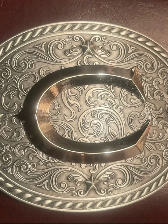 New men/women. Silvertone “C” Belt Buckle-Western Statement. Raised design.NIP