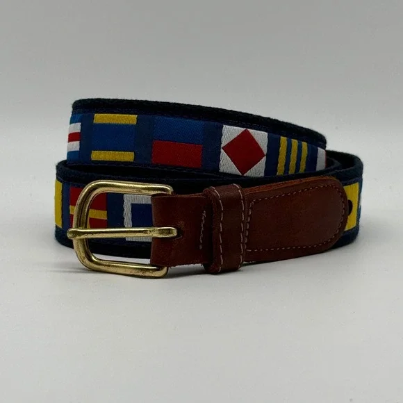 Preston Nautical Signal Flag Belt Mens 38 Navy Blue Leather Canvas Made in USA