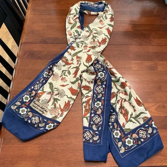 Vintage 100% Silk Scarf Floral Multicolor Bursa Silk Art Made In Turkey
