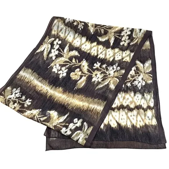 Vintage Y2K Jacqueline Ferrar sheer silk scarf cream & brown tribal rectangle
