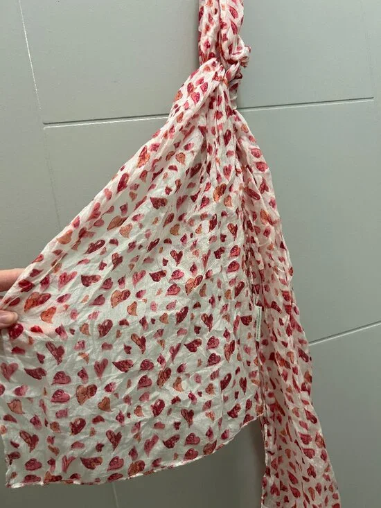 Quintessential 100% Silk Neck Scarf White Red Pink Hearts 62