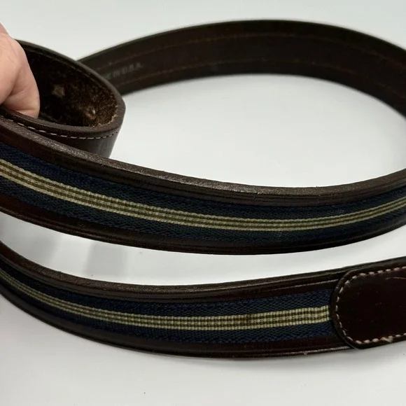 Orvis Mens Leather Belt 40 Brown Ribbon Inlay Stripe Made in USA‎ 39KY