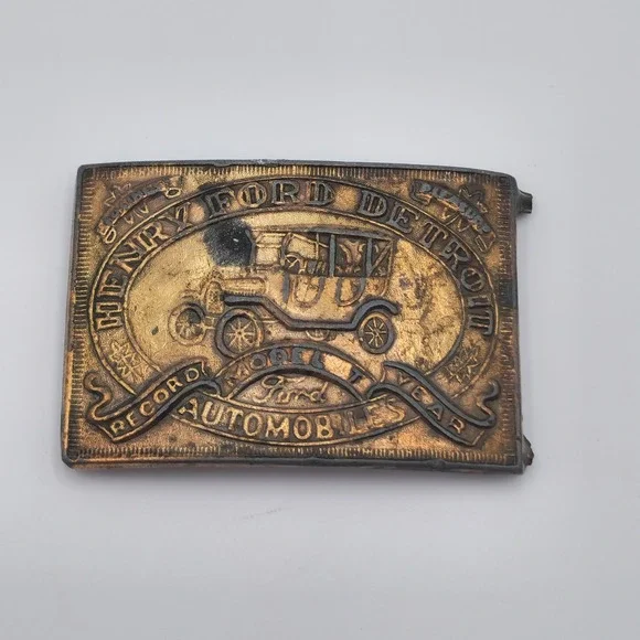 Vintage 1970s Henry Ford Detroit Automobiles Brass Belt Buckle Broken Countryboy