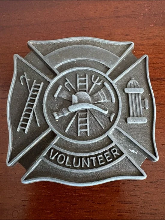 Volunteer Firefighter Maltese Cross Belt Buckle - Antique Silver Finish