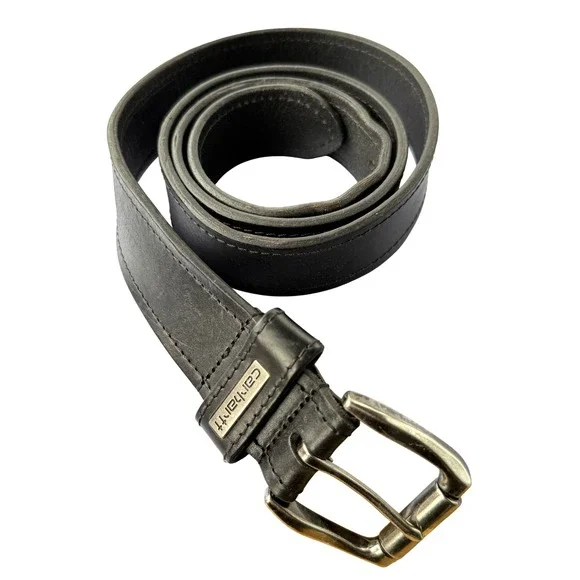 Carhartt Mens Black Full Grain Leather Belt Logo Buckle Workwear Size 42 2201-01