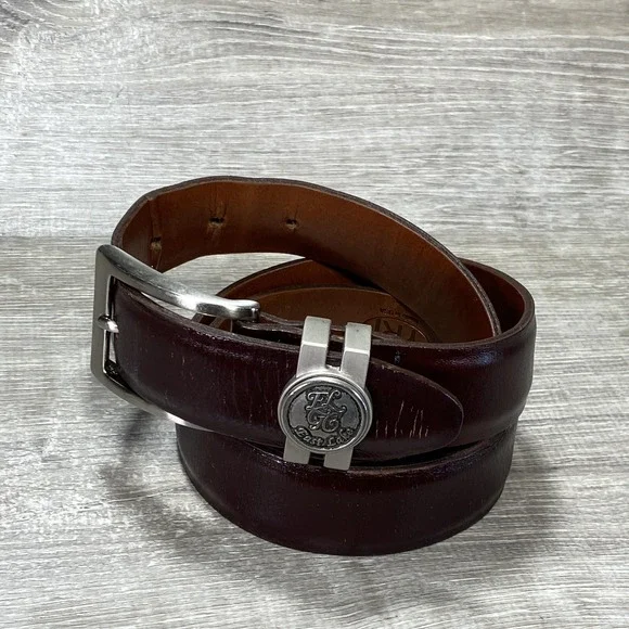 East Lake Golf Club Leather Belt Mens 34‎ Brown Solid Brass Buckle Medallion USA
