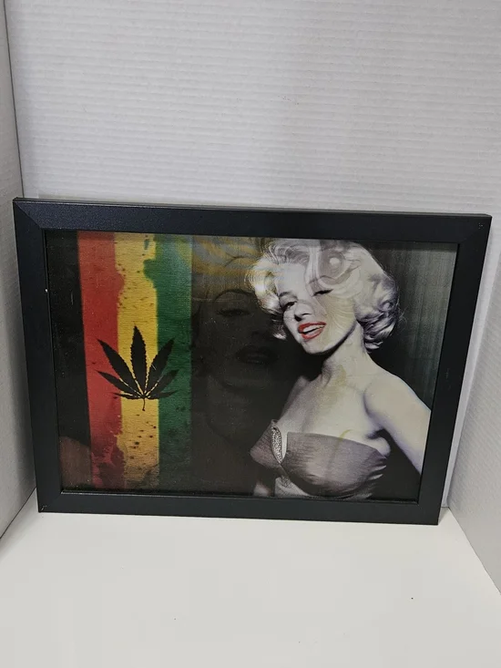 Framed Pop Art Portrait with Rasta Stripe and Leaf Accent