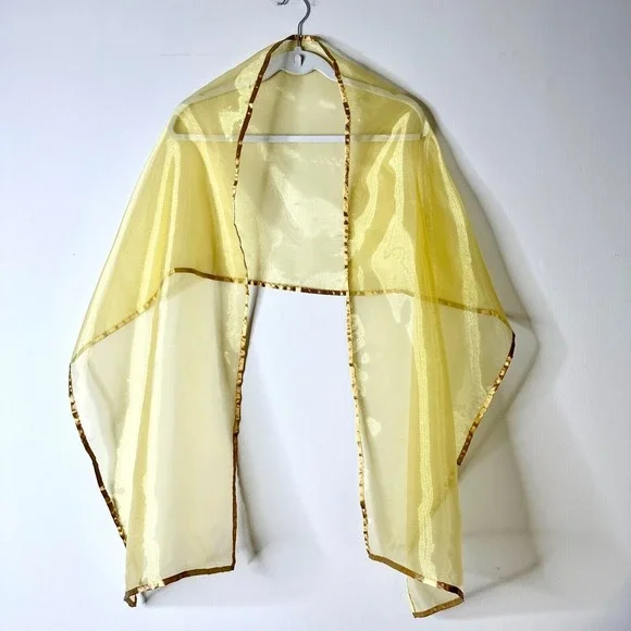 Unbranded Sheer Yellow Scarf Stole Wrap Gold Trimmed 18