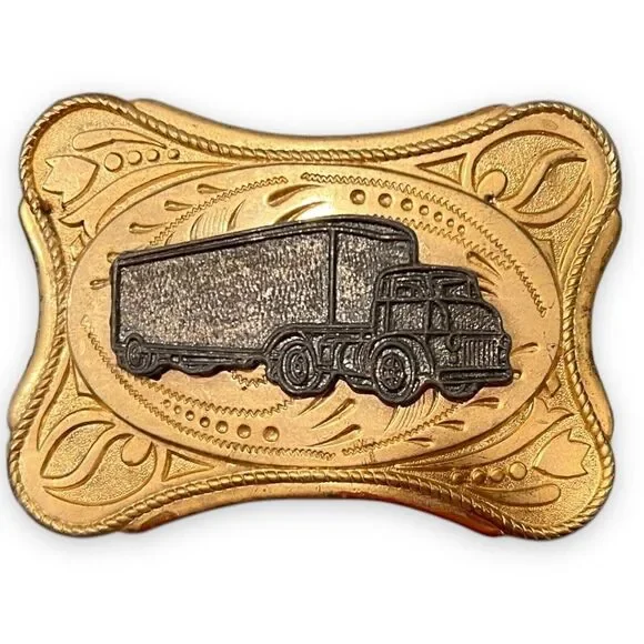 Vintage Truck Belt Buckle‎ Brass Colored Unbranded Lightweight Semi Truck