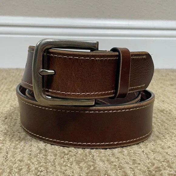 Lucky Brand Leather Belt Mens 42 Brown BKM00008‎ Contrast Stitch Rugged Casual