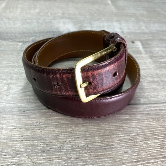 Allen Edmonds Belt Mens 38 Burgundy Calfskin Leather Dress Gold Buckle 24035