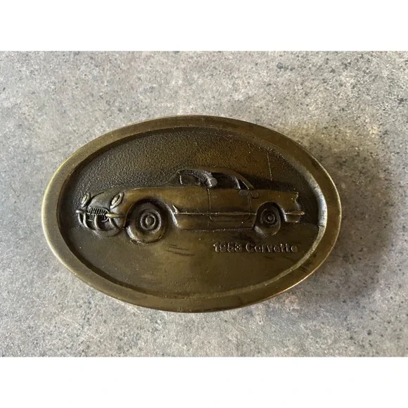 1953 BRASS CORVETTE BELT BUCKLE 1950s Chevrolet Indiana Metal Craft‎ CA-19