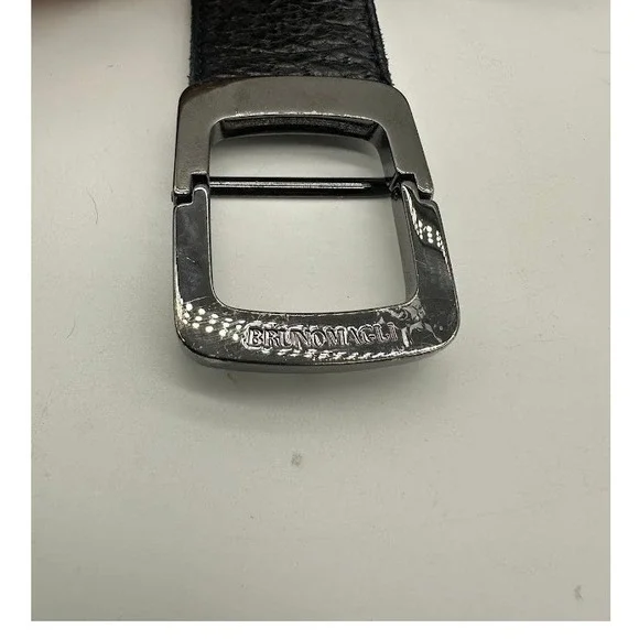 Bruno Magli Men Black Pebbled Leather Belt Made in Italy Size 32 Gunmetal Buckle