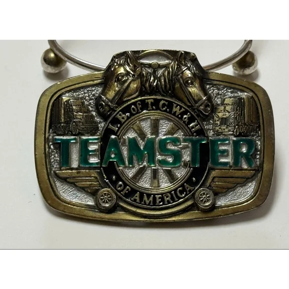 1985 I.B. OF T.C. W. & H. OF A. Teamster Union Brotherhood Horse Belt Buckle