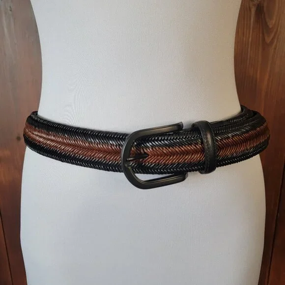 Torino Belt Leather Weave Braid‎ Men 47 Inch Black-Tone Buckle USA Made Stretch