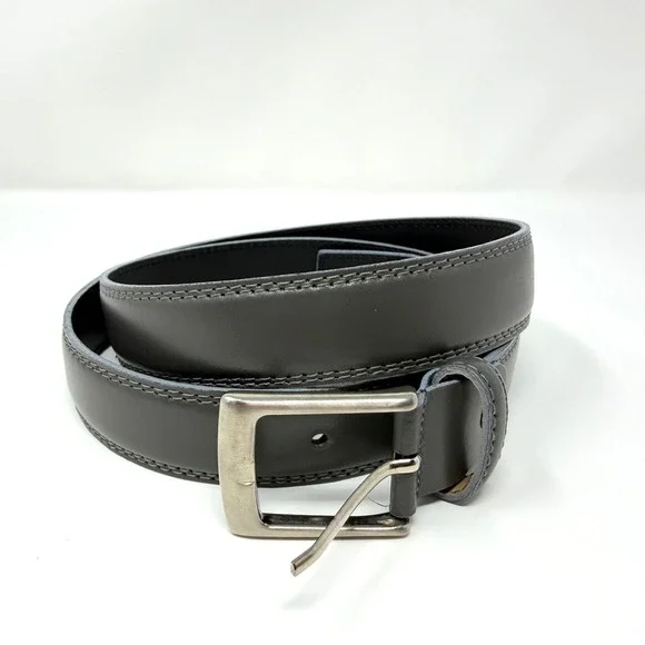 Vera Pelle Gray Leather Belt Men's‎ Size 37–41 Silver Buckle Made in Italy