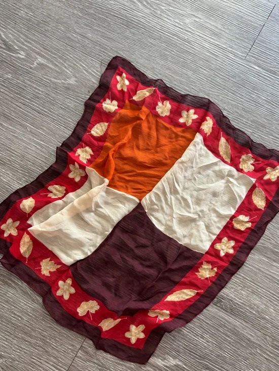 %100 Silk Scarf made in Italy Floral- Red, Orange, Cream, Burgundy