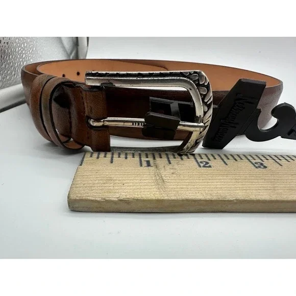Martin Dingman Mens Brown Saddle Leather Belt 32‎ Hand Stained Made in USA 42156