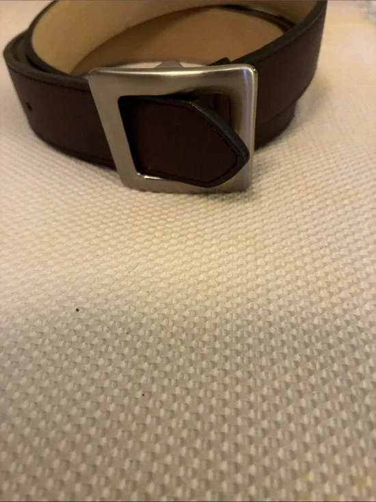Unbranded Classic Brown Leather Belt with Silver Square Buckle