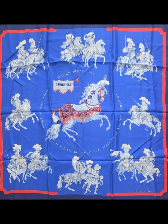 Auth Hermes Carousel Horse Silk Scarf