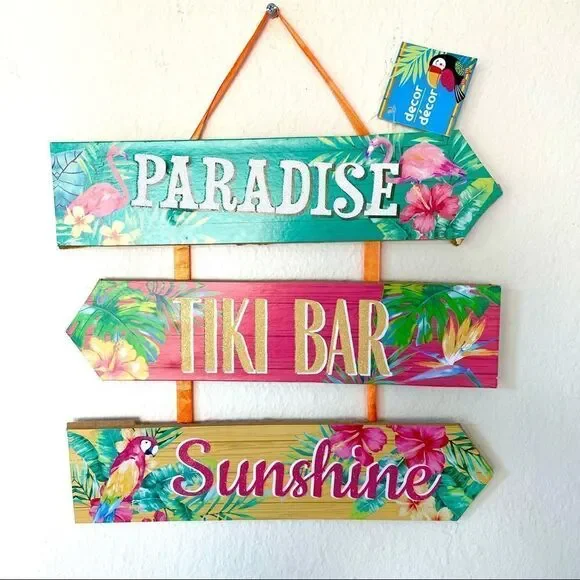 NWT Summer Fun Triple Layered Hanging Wall Plaques Green,Orange,Yellow Wood Sign