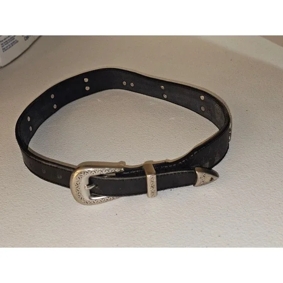 Vintage Warner Bros Black Leather Belt 33