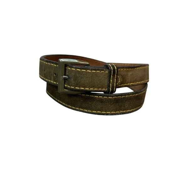 Devonshire Mens Brown Suede Leather Belt Yellow Contrast Stitch 7352 Size 38