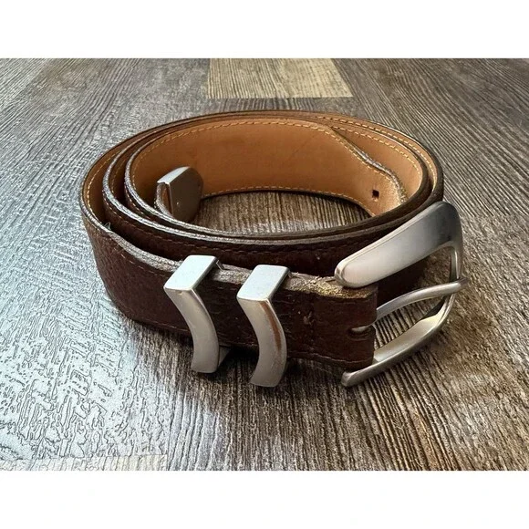 Orvis Full Grain American Bison Leather Belt Brown Size 44 USA Western Heritage