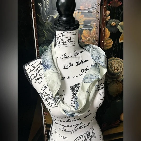 Chic Cream and Gray Typographic Scarf Wrap by Cynthia Espy