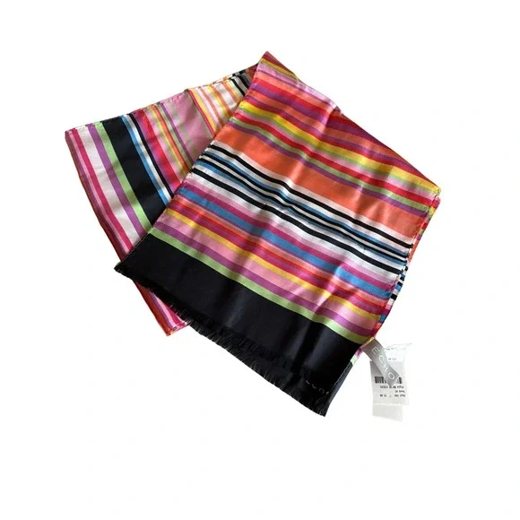 Echo Scarf Multicolor Stripe Silk Blend Eyelash Fringe Wrap New With Tags