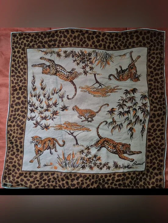 1960s-1970s.Vintage Boho Y2K Burmel Square Sheer Silk-Rayon Blend Scarf 23
