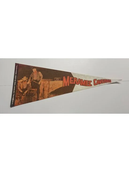 Vintage Meramec Caverns pennant Jesse and Frank James