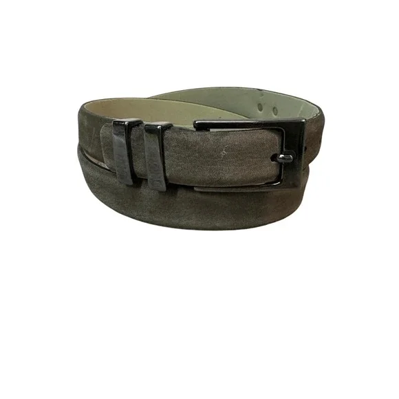 Tehama Mens Brown Genuine Leather Belt Size L Made in Canada Gunmetal Buckle 362