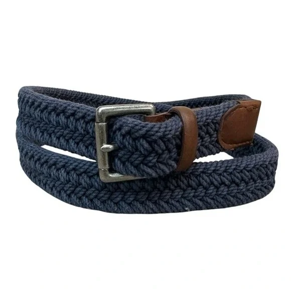 American Eagle Mens Braided Web Belt Navy Blue Anchor Logo XL 42-44 Stretch