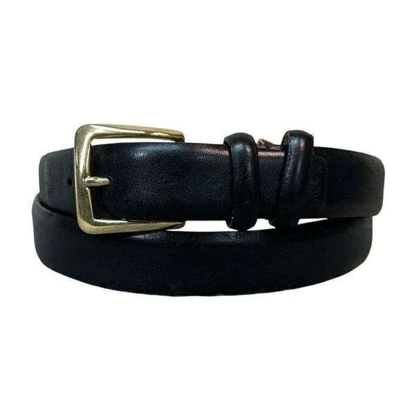 Saks Fifth Avenue Mens Black Full Grain Leather Belt Gold Buckle Size 42 USA