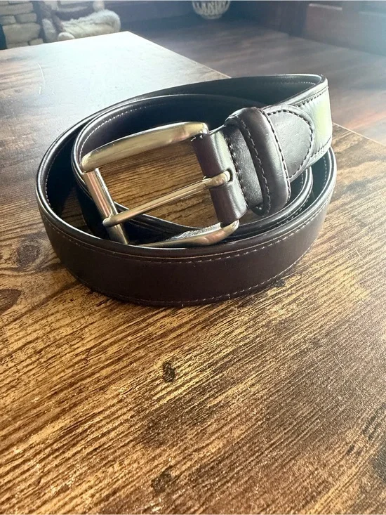 Cole Haan Dark Brown Leather Belt with Silver Buckle