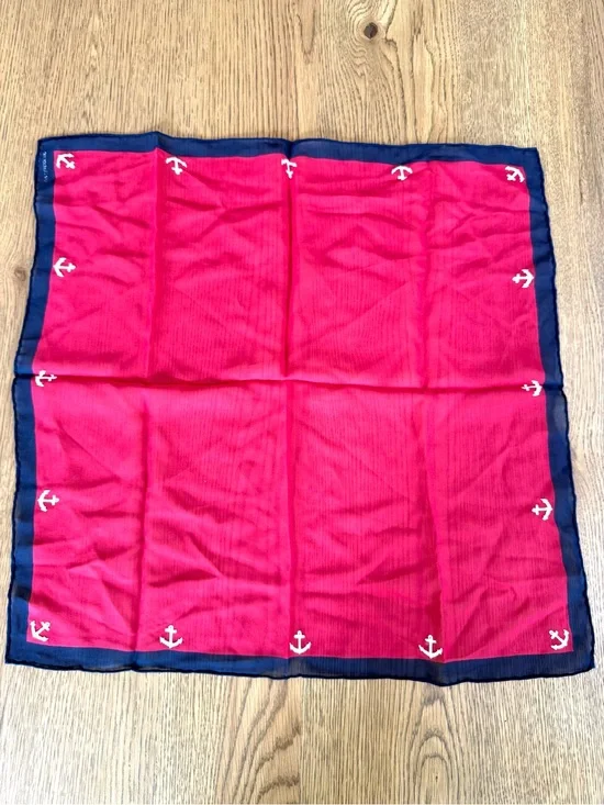 Liz Claiborne Silk Scarf Red Navy Anchor Print Nautical Preppy One Size
