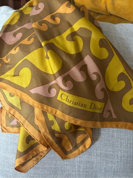 Dior Silk Scarf in Yellow, Brown & Blush