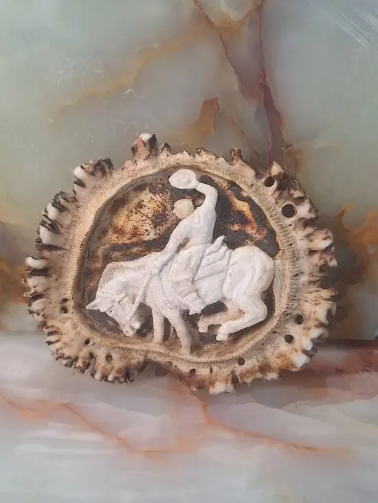 1982 Ben C Barto Carved Elk Horn Belt Buckle #141 Western Folk Art - Stunning!