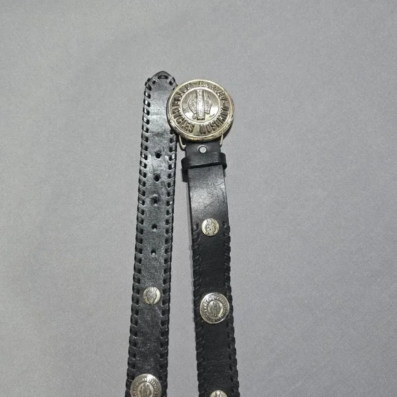 Harley Davidson Belt Mens 34 Black Leather Whipstitch Medallion Buckle 99545