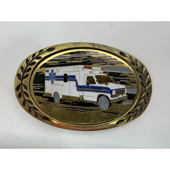 Heritage Brass Belt Buckle Ambulance Emergency Vehicle EMT Vintage