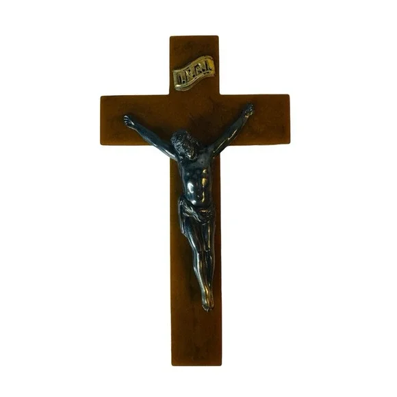 Vintage Wooden Jesus Crucifix Wall Cross INRI Religious Home Decor‎