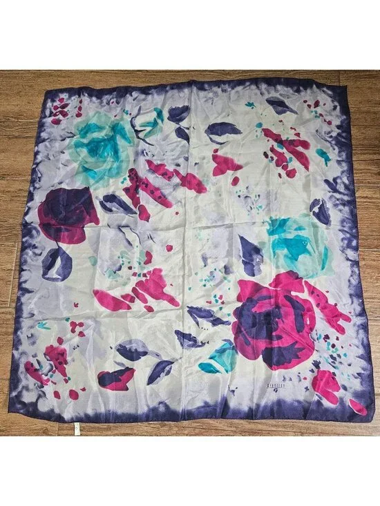 Vintage Georgiou Bright Abstract Floral Purple Pink Silk Scarf 29