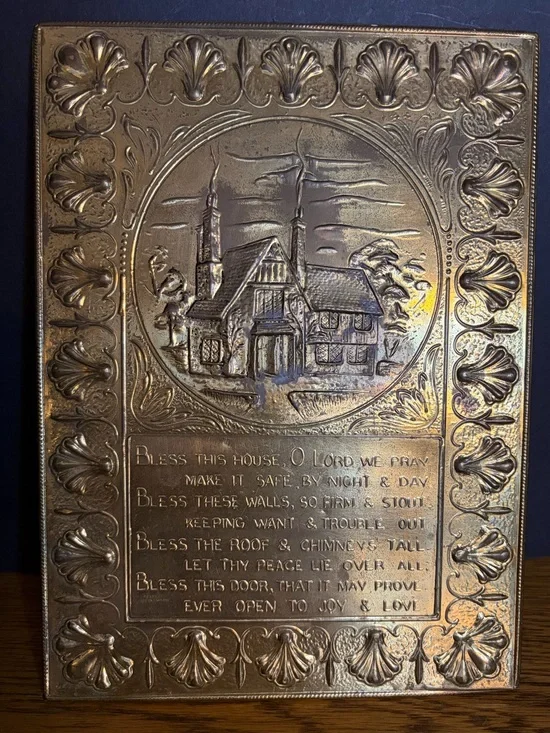 Vintage Brass Bless This House Wall Plaque Mid-Century Made In England